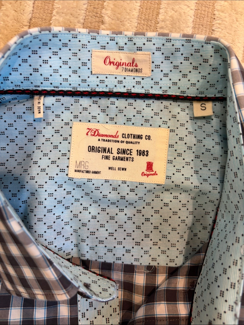 7 Diamonds Blue and White Gingham Button-Down Shirt - Picture 2 of 7